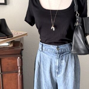 Cloth & Stone High-Waisted Wide-Leg Pleated Cotton Jeans | Size 30